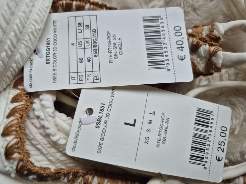 Strój kąpielowy Calzedonia L 85B/80C/75D Coco white bicolor 3d brazyli