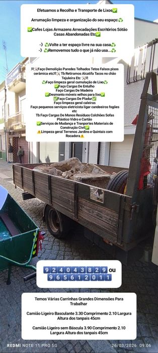 Faço Demolição e Recolha de Entulho Madeira Pladur Monos Resíduos Etc