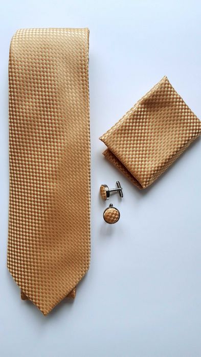 Elegancki Zestaw Krawat Poszetka Spinki Wesele - 3055