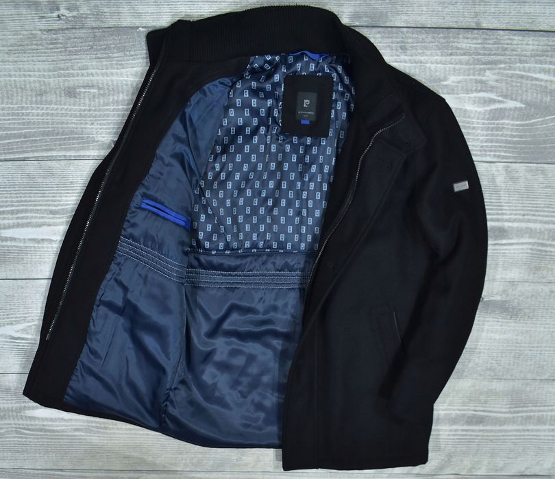 Pierre Cardin Czarny Wełniany Ocieplany Płaszcz Męski 24