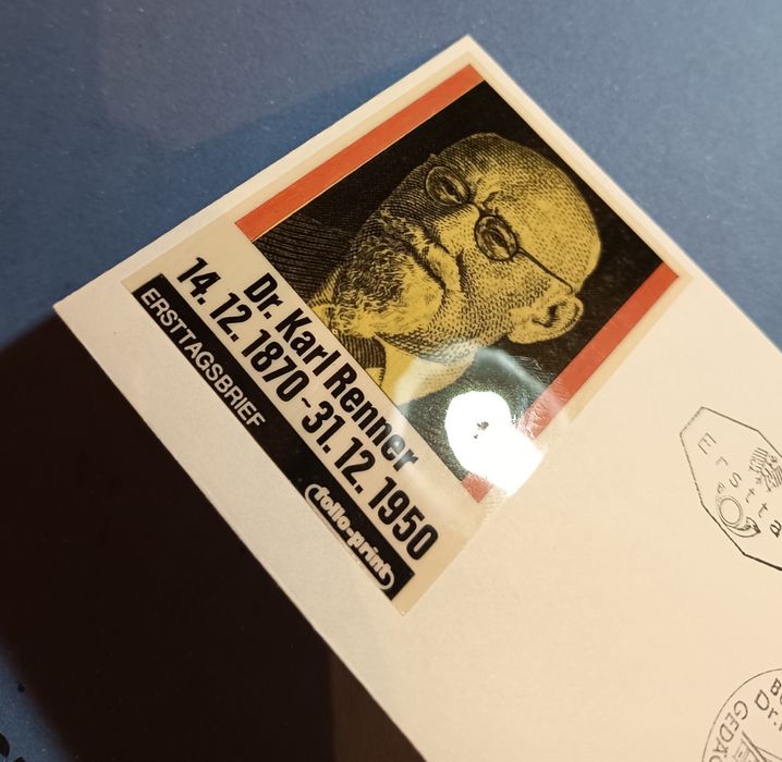 FDC 100. rocznica urodzin Karla Rennera. Znaczek i zdjęcie