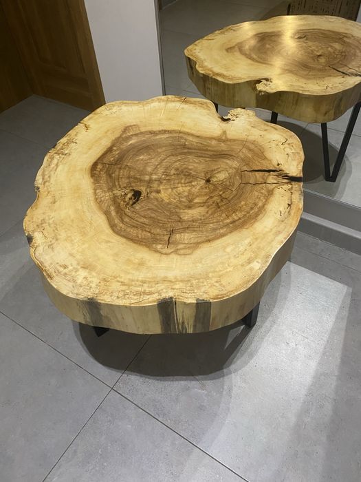 Stolik z plastra kasztana z żywicą loft-75/65cm