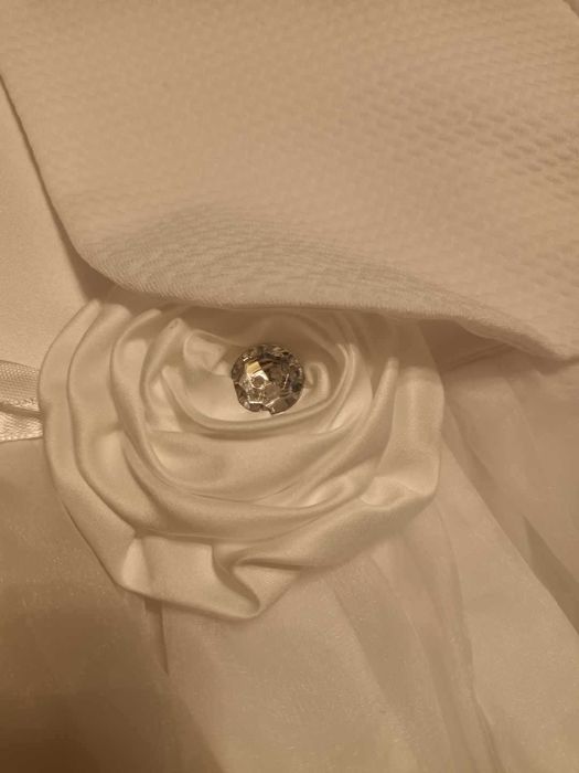 Sukienka chrzest, bolerko, biała, elegancka