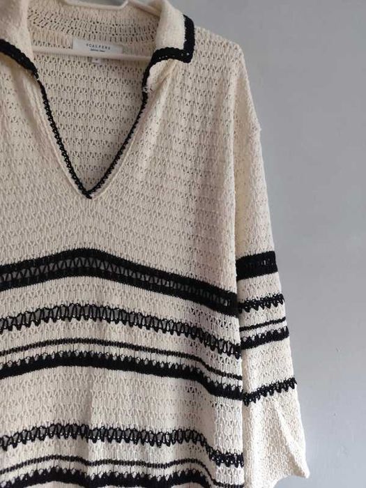 Piekna biało czarna szydełkowa sukienka MIDI w paski Scalpers