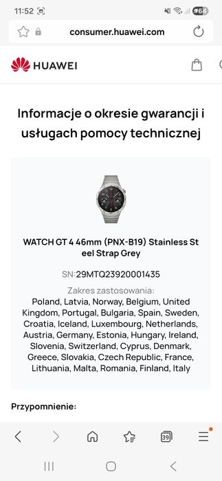 Smartwatch huawei gt 4 elite gwarancja  harmony os