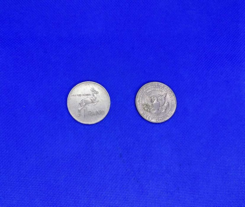 Lote de 2 moedas correntes Rand e Dólar