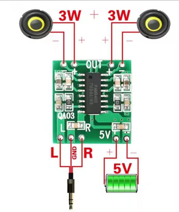 Плата підсилювач для саморобок 5В 3w+3w