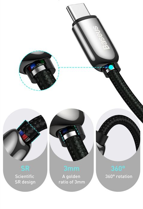 2метра! Кабель зарядки Baseus 100W Fast charge TYPE-C с дисплеем.