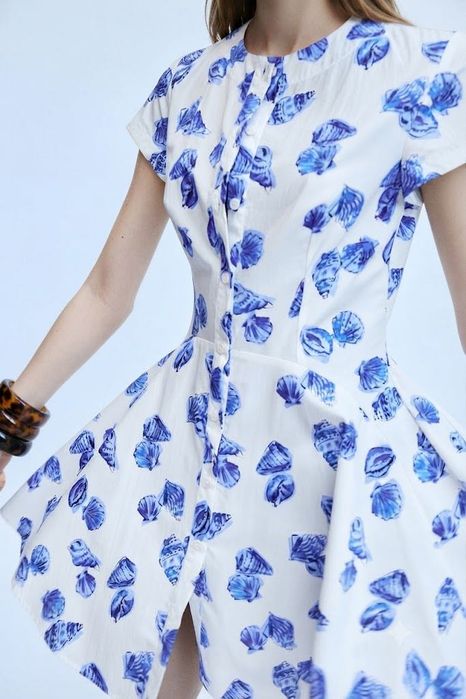 Біла сукня Zara в синій блакитний принт 100% бавовна розмір S M