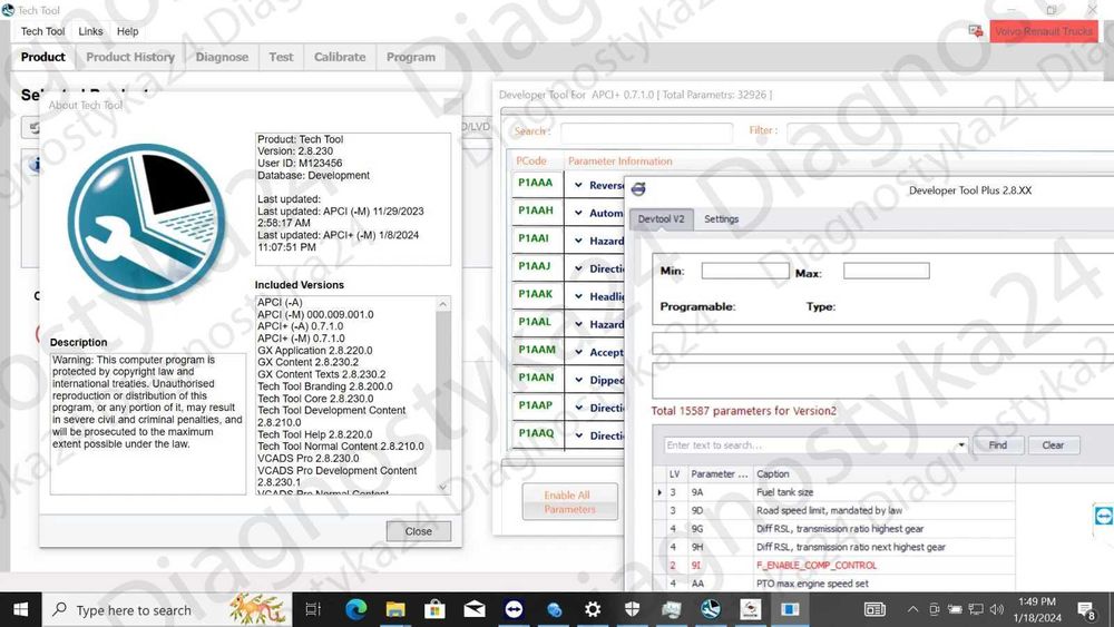 Tech Tool 2.8.230 NAJNOWSZA Wersja APCI 0.7+ Baza 2024 Volvo Vocom