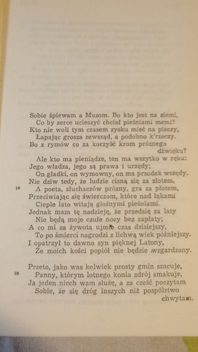 Sobie spiewam a muzom. Jan Kochanowski