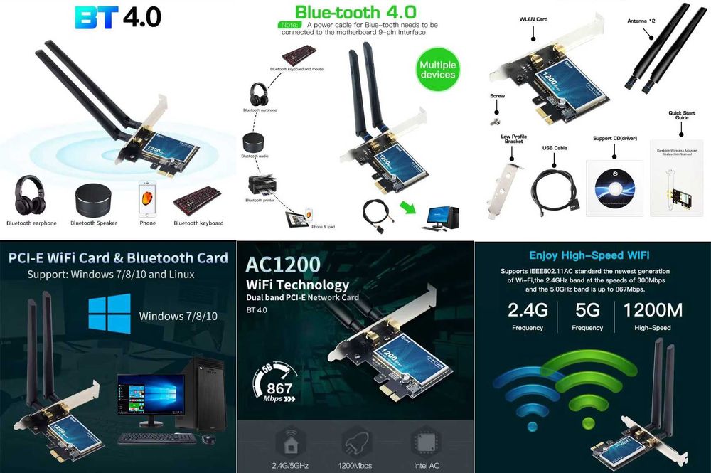 WiFi PCI-E  сетевая карта FENVI 1200 Мбит/с  + Bluetooth4.0
