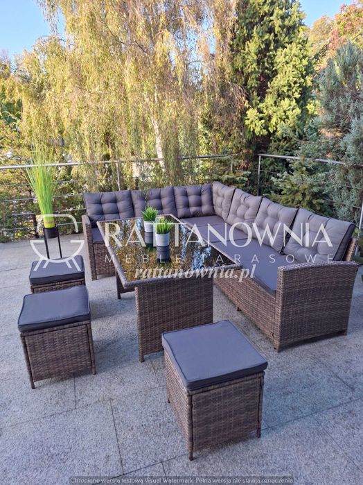 Narożnik Ogrodowy Zestaw Mebli Ogrodowych Narożnik i Pufy na Taras