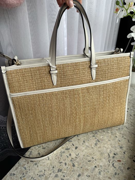 Guess nowa torebka beżowa shopper słomiana