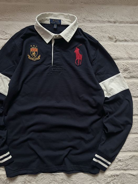 Polo Ralph Lauren (S) Rugby Shirt Navy Big Logo регбійка поло чоловіча футболка лонг з комірцем