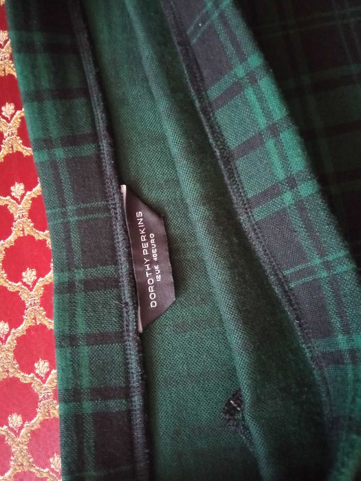 Zielona spódnica ołówkowa, zieleń butelkowa, krata Dorothy Perkins M/L
