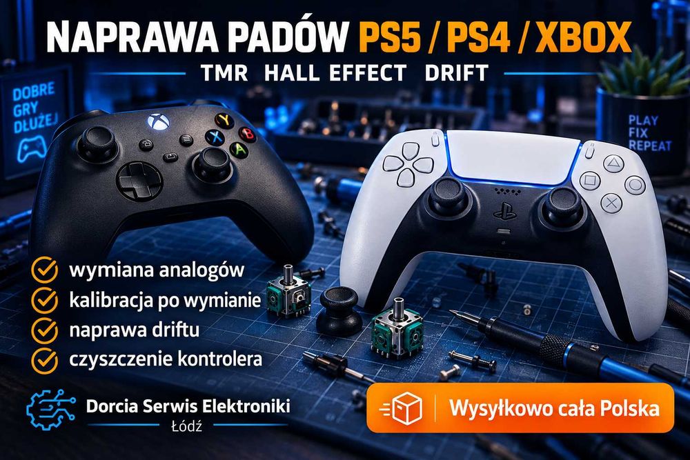 Naprawa padów PS5 PS4 Xbox TMR Hall Effect Drift Łódź