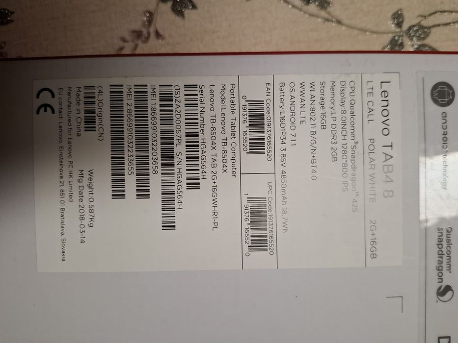 Tablet lenovo, tab 48