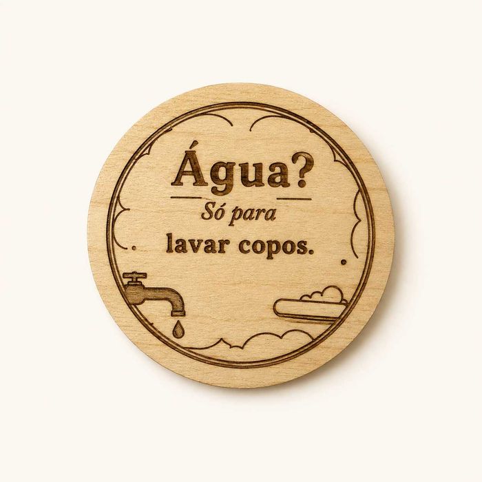 Base de copo em madeira gravada a laser | Frases divertidas