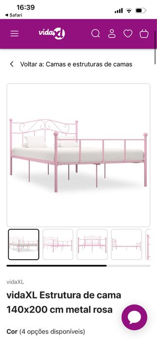 Cama de Metal de Casal Rosa - Vida XL ( como nova )