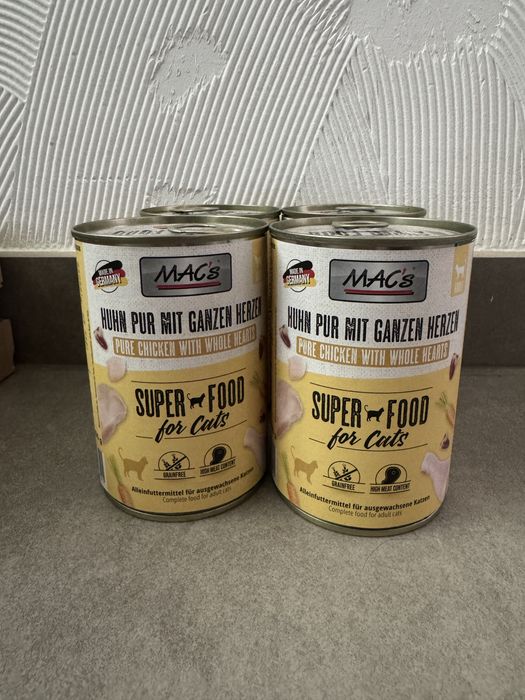 4 puszki mokrej karmy mac's kurczak z sercami 400g