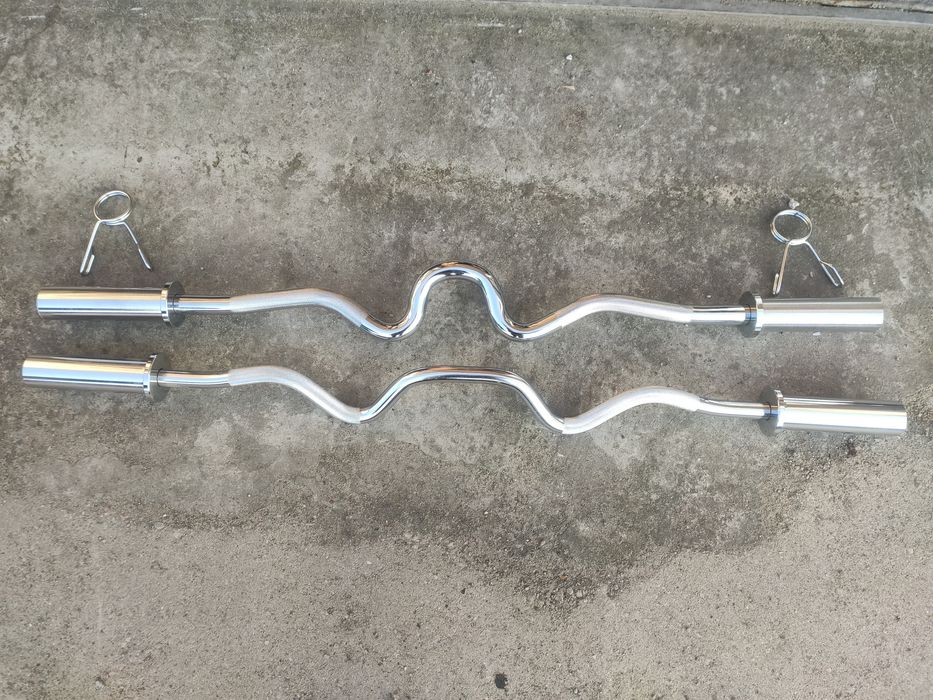 Nowy gryf olimpijski 50mm mocno łamany  120cm x 10kg + zaciski #wysylk