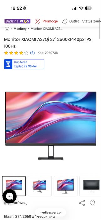 Monitor Xiaomi A27Qi 27" 2K 1440p IPS 100Hz | Komplet, stan BDB