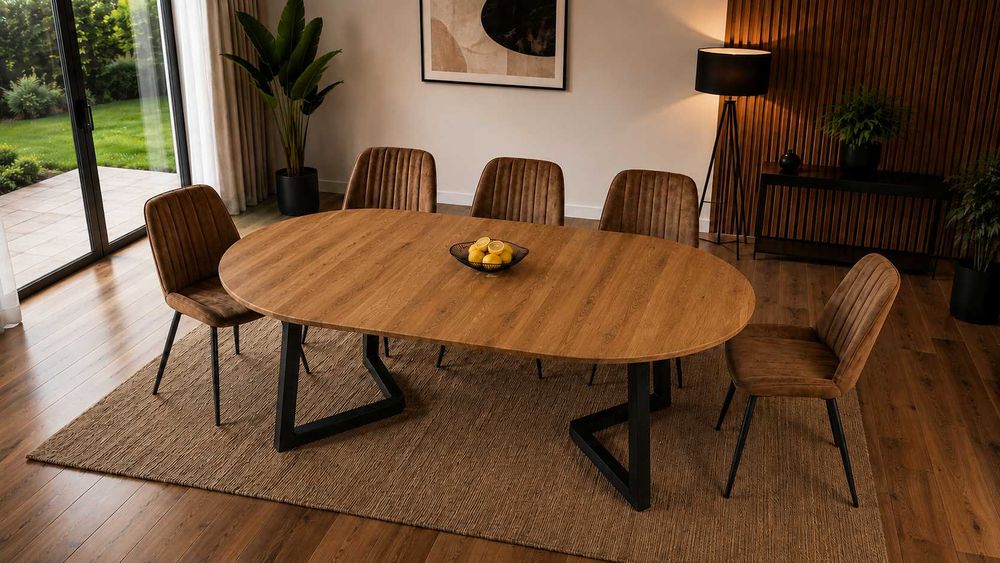 Nowoczesny stół loft z litego drewna dębowego | Okrągły | Rozkładany | Producent