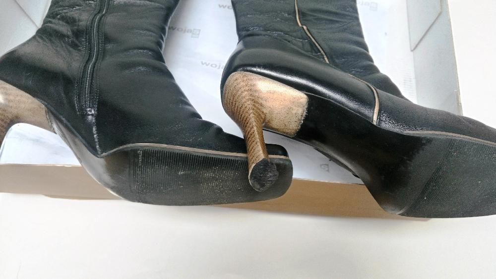 buty zimowe skórzane kozaki na obcasie LIZARD rozm 40 wkładka 27,5 cm