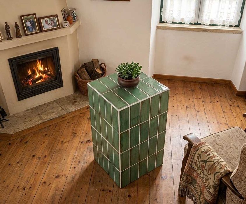 Mesa de Apoio / Pedestal em Azulejo Verde Artesanal (Novo) — Peças por Medida