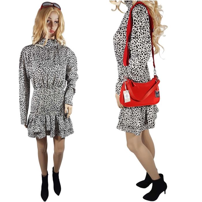 Nowa sukienka PrettyLittleThing 40,L falbana wzór cętki