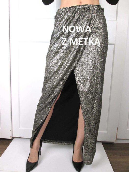 Rock religion długa cekiny spódnica błyszcząca złota M L 38 40