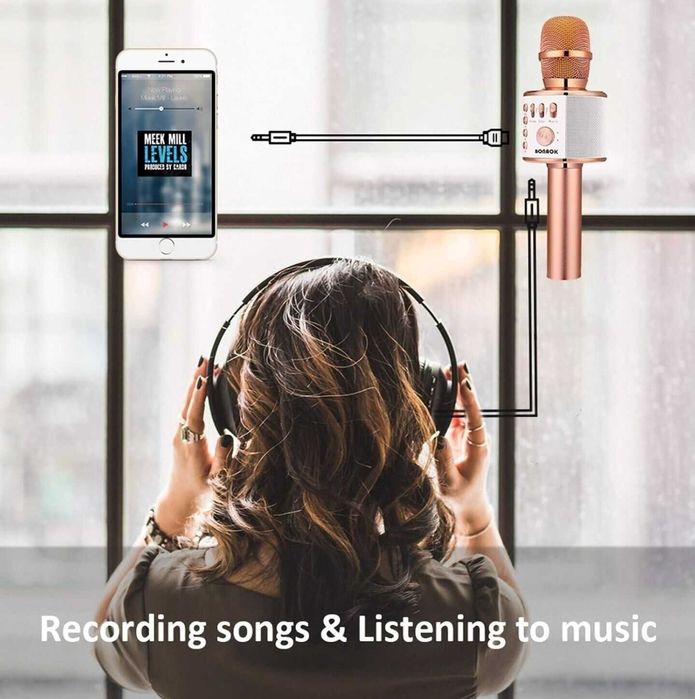 BONAOK  Mikrofon karaoke bezprzewodowy, 3 in 1 Bluetooth, różowe złoto