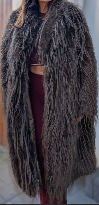Sztuczne futro długie lama ciemny brąz do 120 w biuście rozmiar uniwer