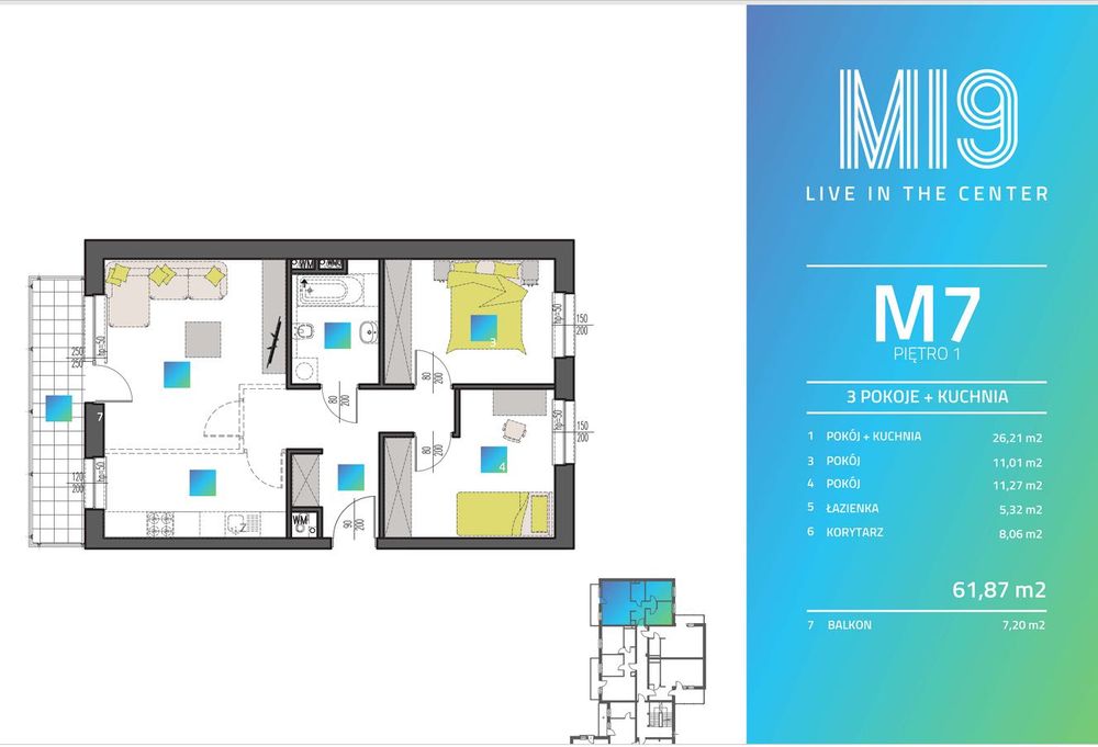 Ostatnie Takie Mieszkanie I 3 pokoje = balkon I 61,87 m² - Widok 2