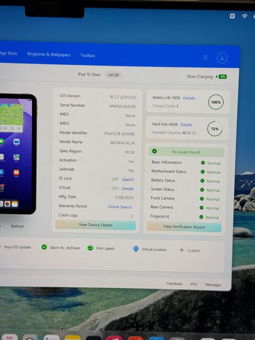 Nowy Apple iPad 10. generacji Wi-Fi 64GB –  bateria 100%