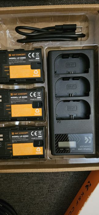 kit de baterias e carregador K&F Concept para câmaras Canon, incluindo três baterias LP-E6NH de