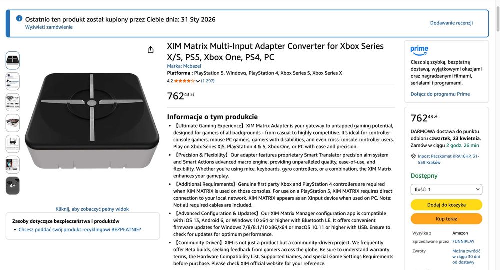 Sprzedam XIM Matrix Multi-Input Adapter Converter for Xbox Series X/S, PS5, Xbox One, PS4, PC