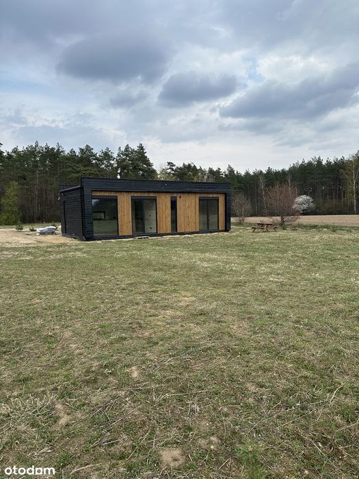 Nowoczesny dom 65m2 działka 1000m nad jeziorem przy lesie, kominek