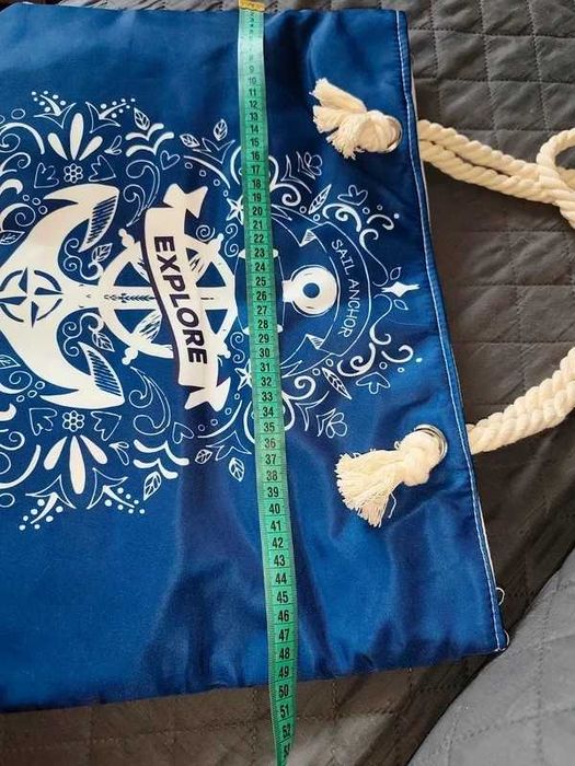 Duża torba shooperka letnia plażowa niebieska z kotwicą