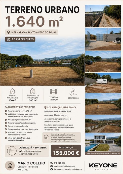 Terreno Urbano 1.640 m² a 5 km de Loures – Santo Antão do Tojal  localizado em Malhapão