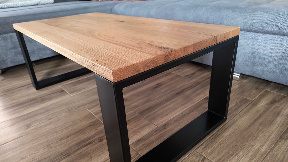 Stolik kawowy loft | lity dąb 25 mm | 100×50 cm | stalowe nogi