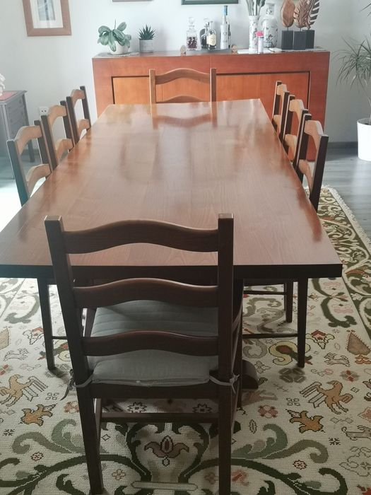 Mesa jantar + cadeiras de carvalho maciço