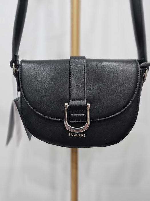 Nowa czarna torebka listonosza Puccini ze skóry ekologicznej