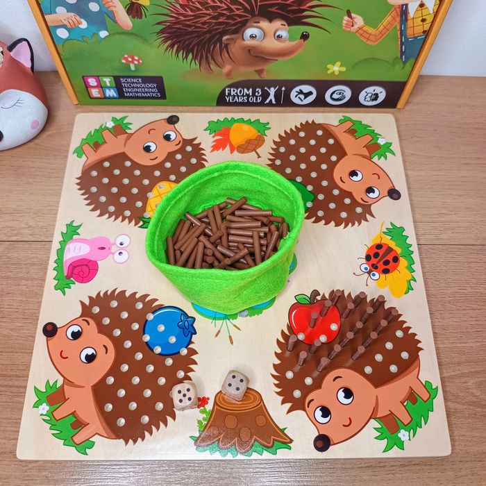 Гра настільна дерев'яна їжачок з голками,розвиваюча гра на лічбу