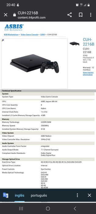Playstation 4 slim 1 Tb modelo cuh-2216b
