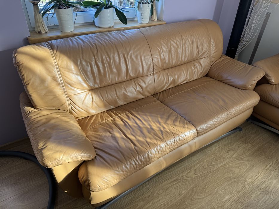Kanapa do salonu sofa skórzana 3 szt.