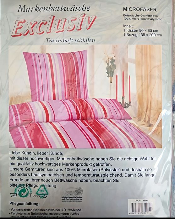 Komplet pościeli Exclusiv 135x200 + 80x80 cm | Microfaser | Paski różowo-czerwone