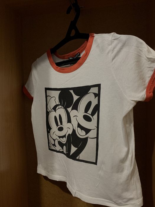 Кроп-футболка Zara Disney Mickey Mouse / Біла футболка Zara / S