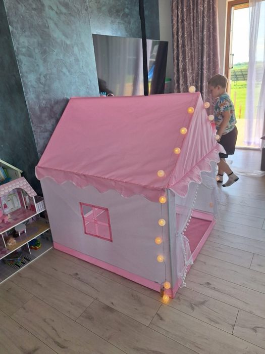 Namiot domek dla dzieci do pokoju i ogrodu, z lampkami LED, 3 lata+